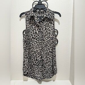 INC International Concepts Black and Grey Animal Print Sleeveless Top